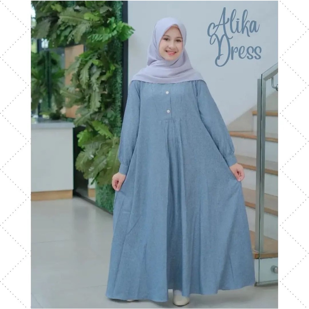 Jual Alika Dress Baju Muslim Remaja Perempuan Crinkle Airflow Gamis 