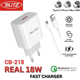 BLiTZ Adaptor Charger CB-118Q Fast Charging Qualcomm 3.0 18W + Kabel Type C / Micro USB / iPhone Lightning