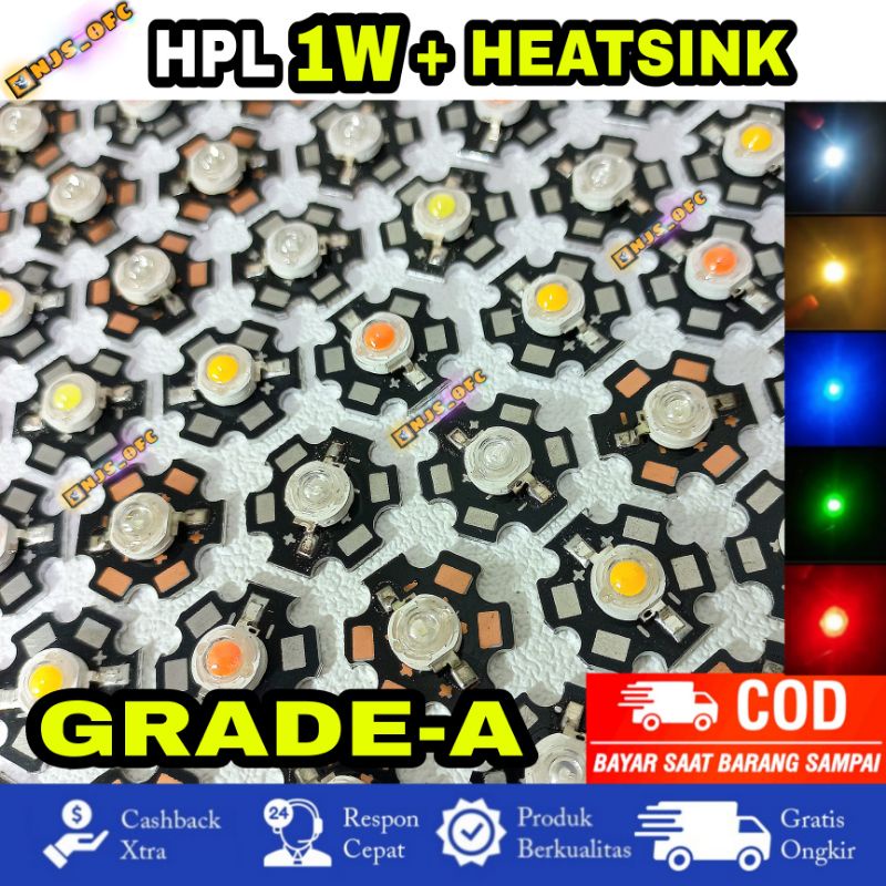 Jual LED HPL 1 WATT GRADE A+ HEATSINK STAR PCB, 1W 3,23,4v ALL COLOUR AQUASCAPE DECORATION