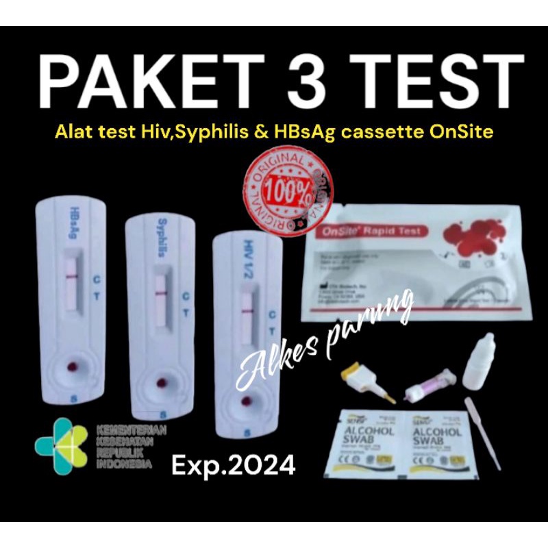 Jual Paket lengkap 3 test cassette Alat test Hiv,Syphilis,HBsAg/OnSite