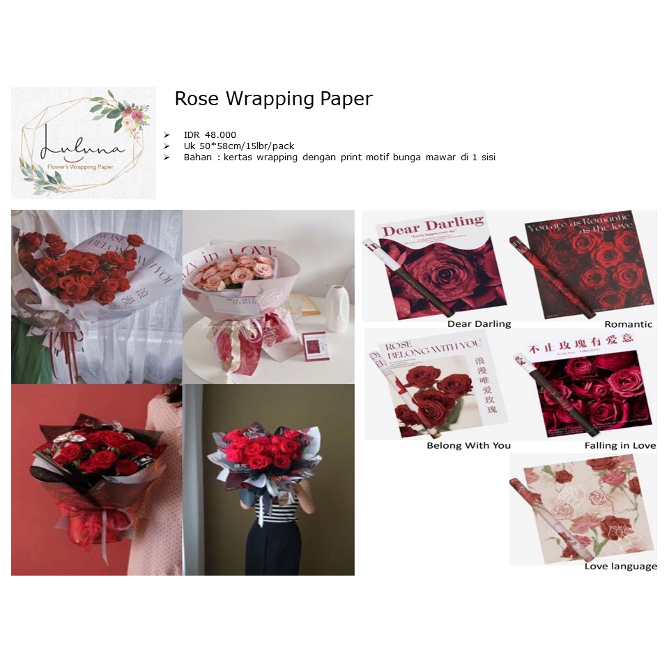 Jual Rose Wrapping Paper /wrapping paper/kertas kado/kertas bunga buket ...