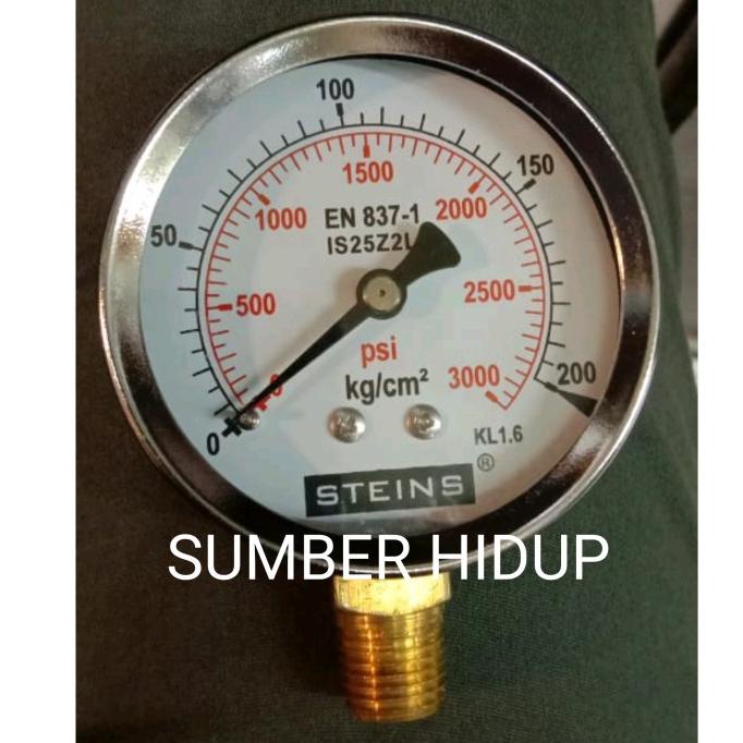 Jual Pressure Gauge Steins 200kg 3000psi Diameter 25 Inch Drat Kuningan Sumberh11 Dijamin 0054