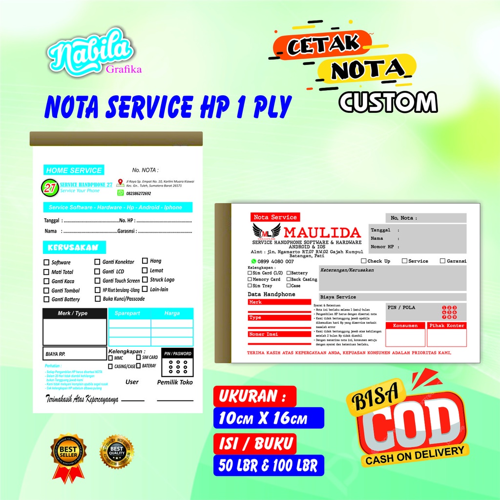 Jual Cetak Nota Custom Ply Isi Lembar Nota Service Hp Nota