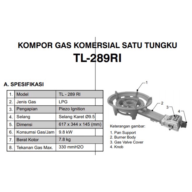 Jual Rinnai Kompor Gas 1 Tungku Tl 289 Ri Murah Low Pressure Shopee