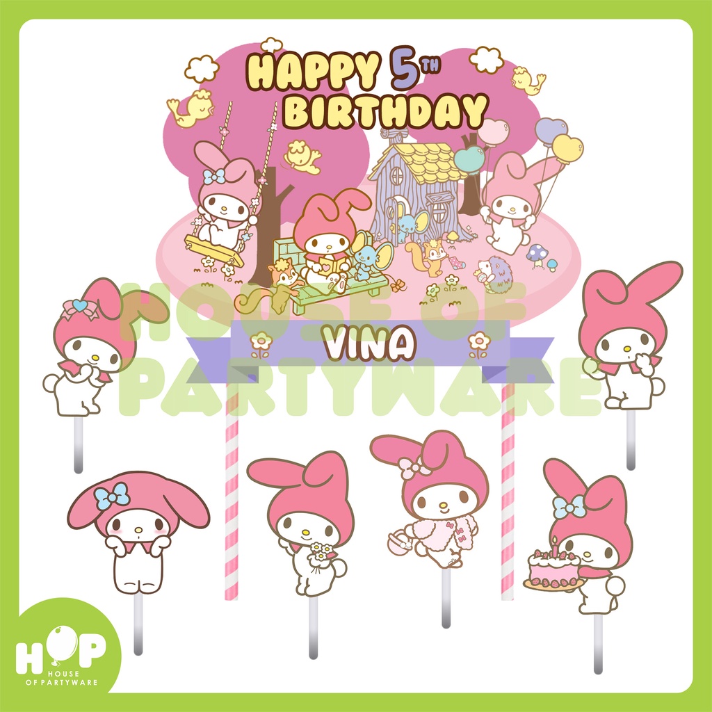 Jual Topper Cake My Melody + Custom Nama / Hiasan Kue Ulang Tahun ...