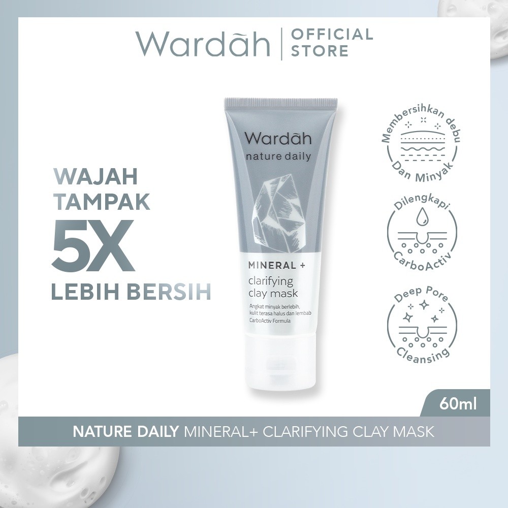Wardah Nature Daily Mineral+ Clarifying Clay Mask 60 ml - Masker dengan Kaolin dan Bentonite Clay - Mengurangi Pertumbuhan Jerawat  dan Detoks Kulit