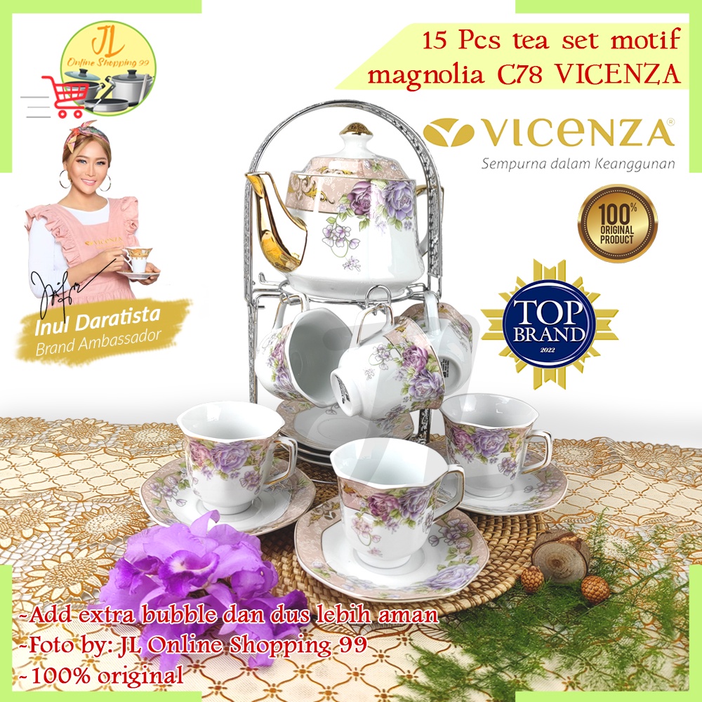 Jual Vicenza Tea Set Porcelain Motif C 78 Magnolia Cangkit Set Teko Gelas Teh Kopi 4760