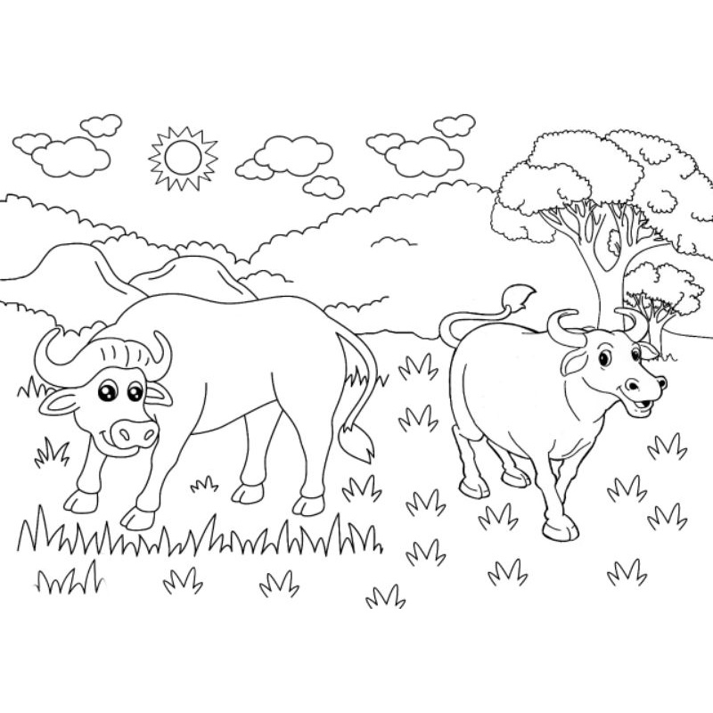 Jual Buku / lembar kertas mewarnai gambar kerbau | Shopee Indonesia