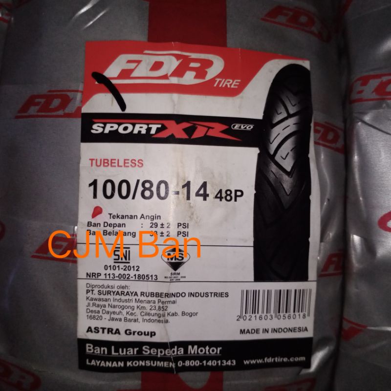 Jual Ban tubeless FDR XR Sport/ GENZI Pro 100/80-14 for Vario 110/125 ...