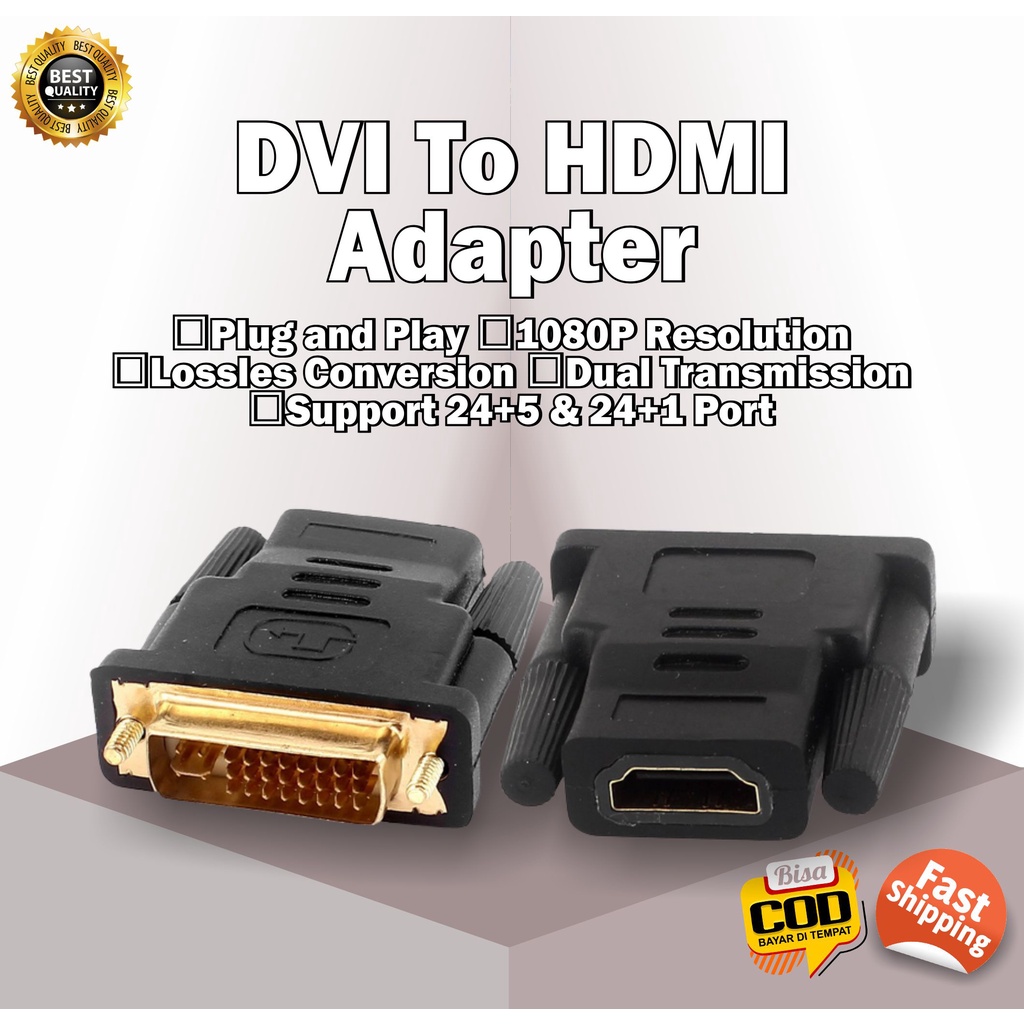 Jual Monitor DVI to HDMI Dongle Converter Adapter Konektor Adaptor