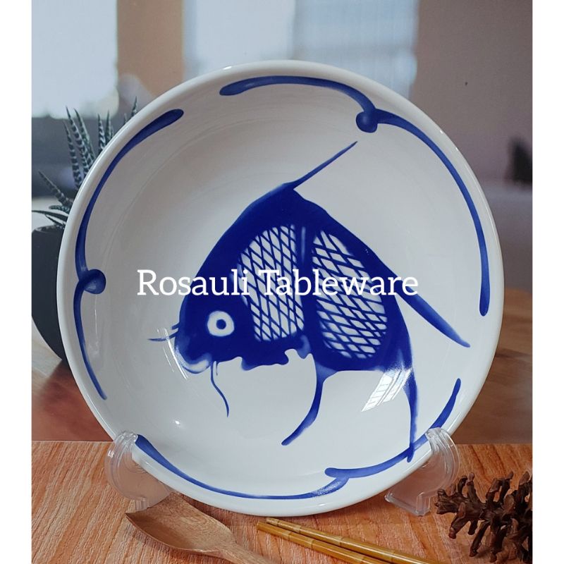 Jual Piring Lontar Keramik 23 cm | Piring Papua | Motif Blue Fish | Isi ...