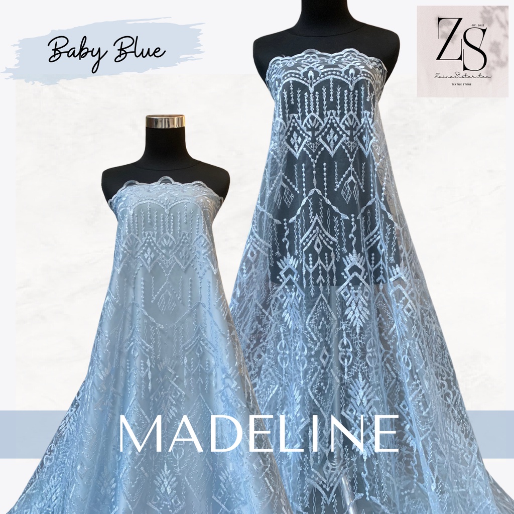 Jual Kain Brokat Tile Etnik Mewah Madeline Warna Biru Muda Baby Blue