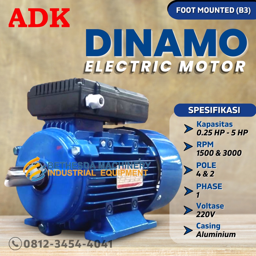 Jual Dinamo electric 3hp electro motor 3 HP 1 phase 4P B3 1500 Rpm
