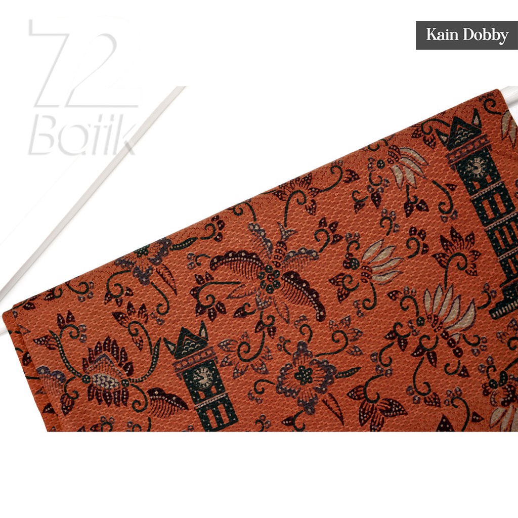 Jual Bahan Batik Premium Dobby Motif Jam Gadang Warna Orange Oren