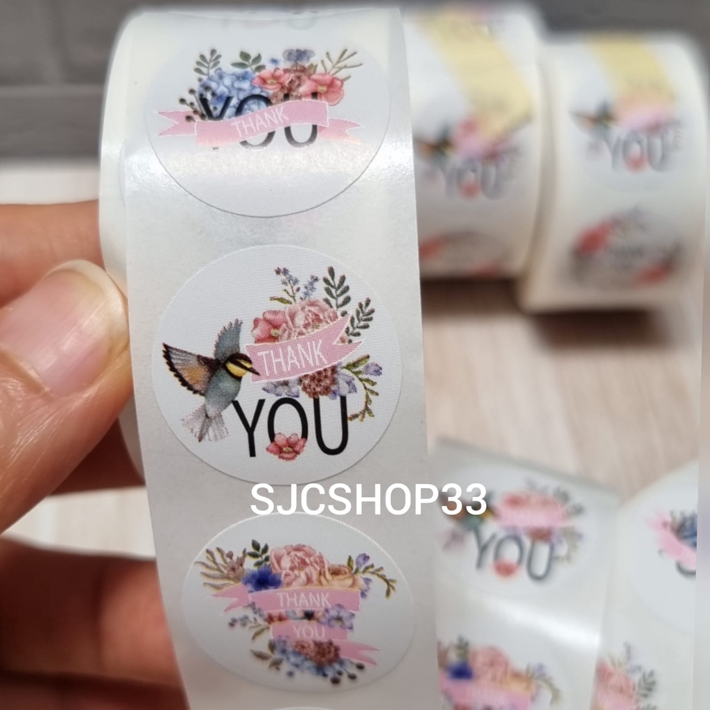 Jual 1 Roll Isi 500 Pcs Sticker Label Thank You Flower Bird Set 25cm Shopee Indonesia