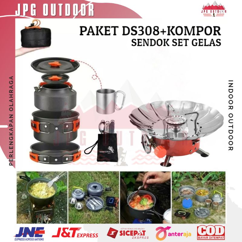 Jual Paket Cooking Set Nesting Ds 308 Plus Kompor Kotak Kembang Gelas