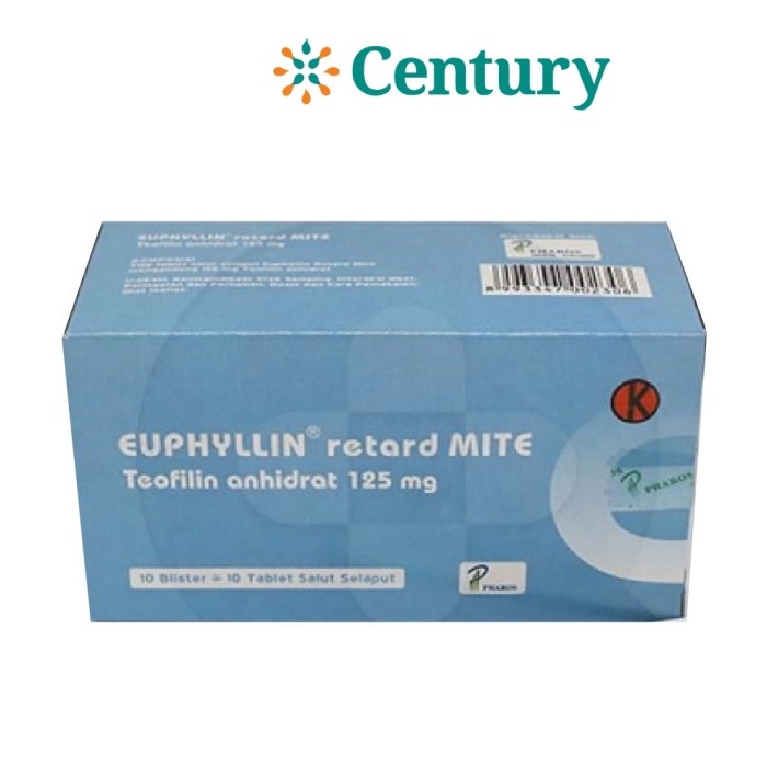 Jual EUPHYLLIN RETARD MITE 1 STRIP ISI 10 TAB / THEOPHYLLINE/OBAT ASMA ...