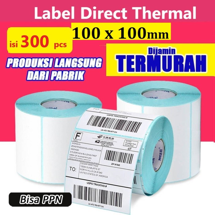 Jual Term 100 X 100 Thermal Label Direct Barcode 100X100 Isi 300 Pcs ...