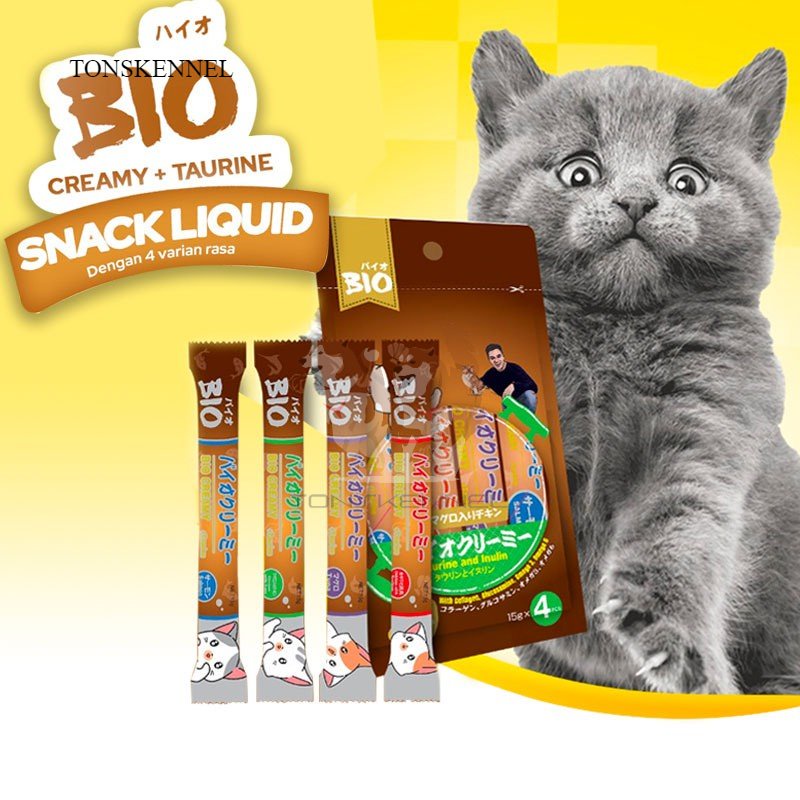 Jual BIO CREAMY EXPIRED 2024 CAT TREAT SNACK CEMILAN KUCING BASAH 4 Pcs