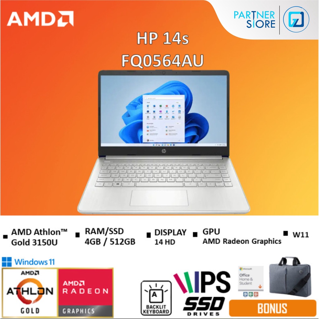 Jual Laptop Hp 14s Fq0564au Amd Athlon Gold 3150u Ram 4gb Ssd 512gb 14 Inch Win11 Ohs Garansi 8961