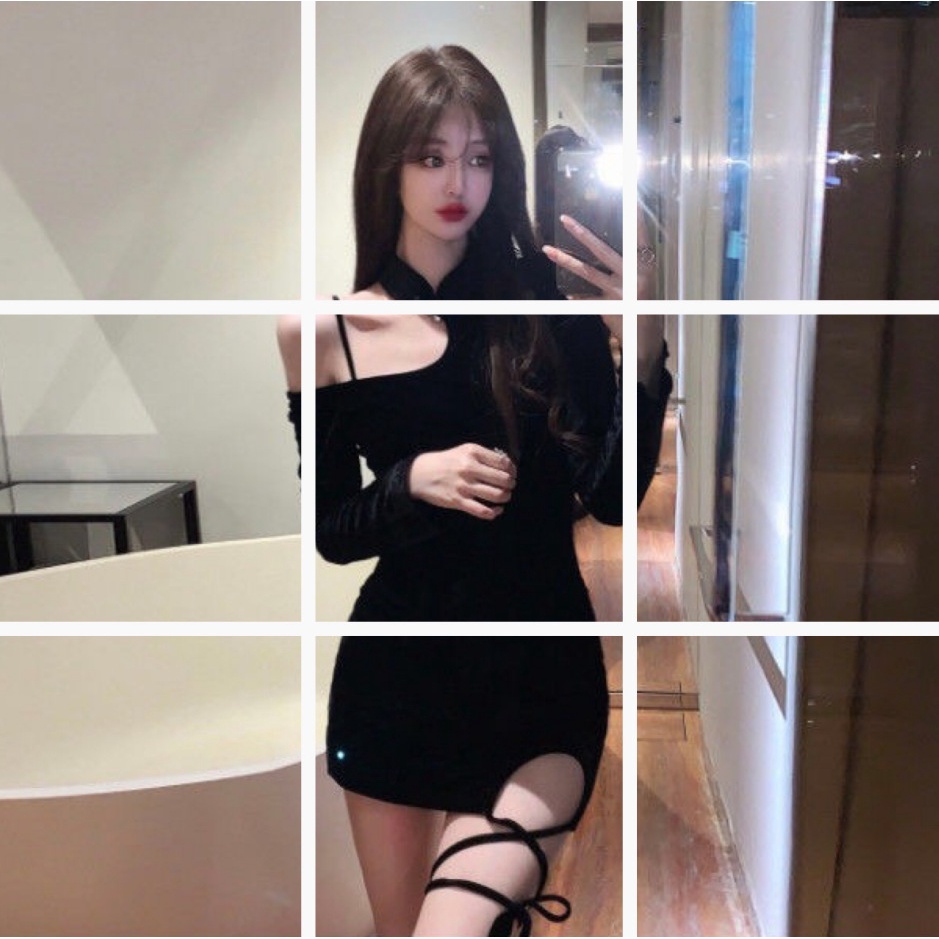 Jual Korean Sleeve Bodycon Dress Baju Pesta One off shoulder Strappy