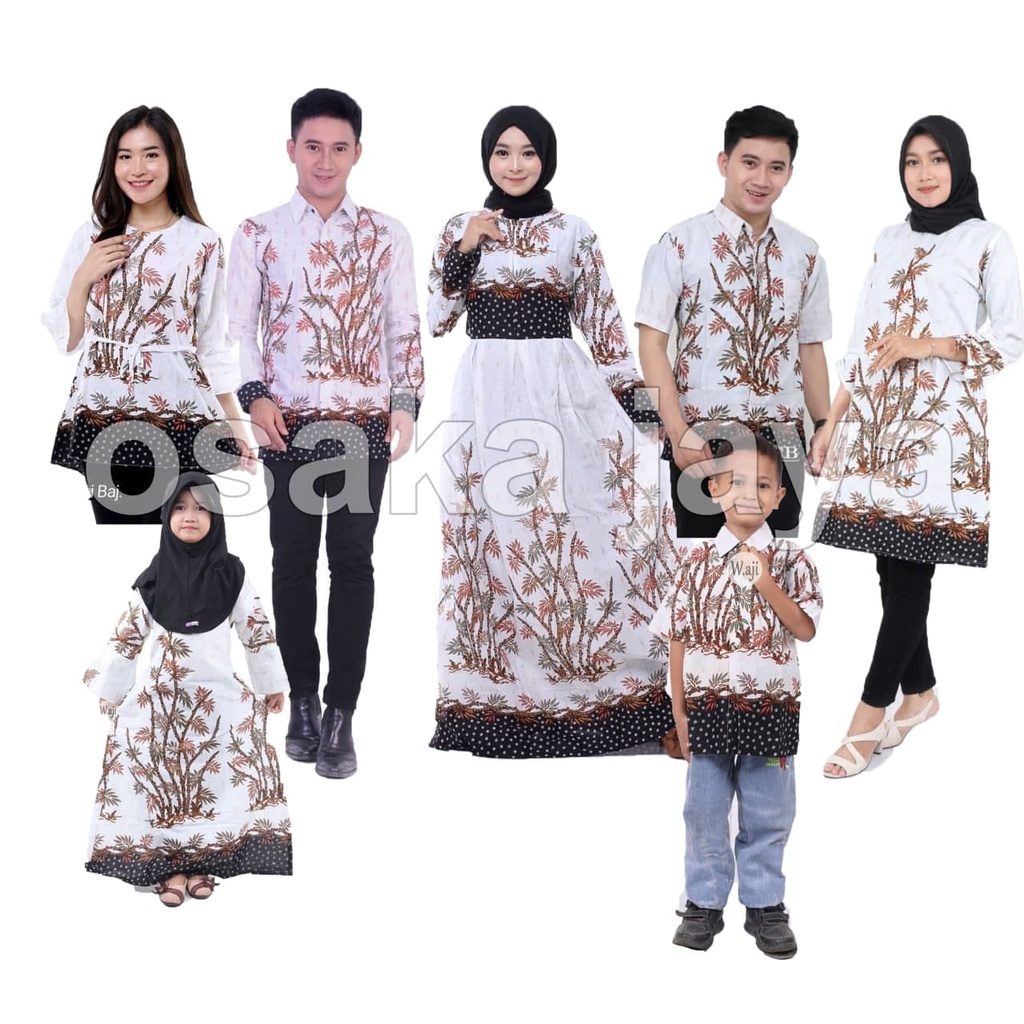 Jual Baju batik set keluarga couple motif batik bambu putih | Shopee ...