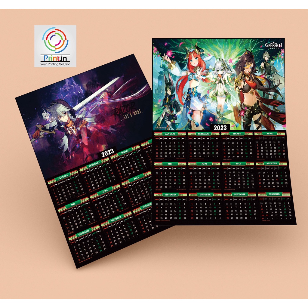 Jual Kalender 2024 Anime Genshin Impact, Full 12 Bulan Shopee Indonesia