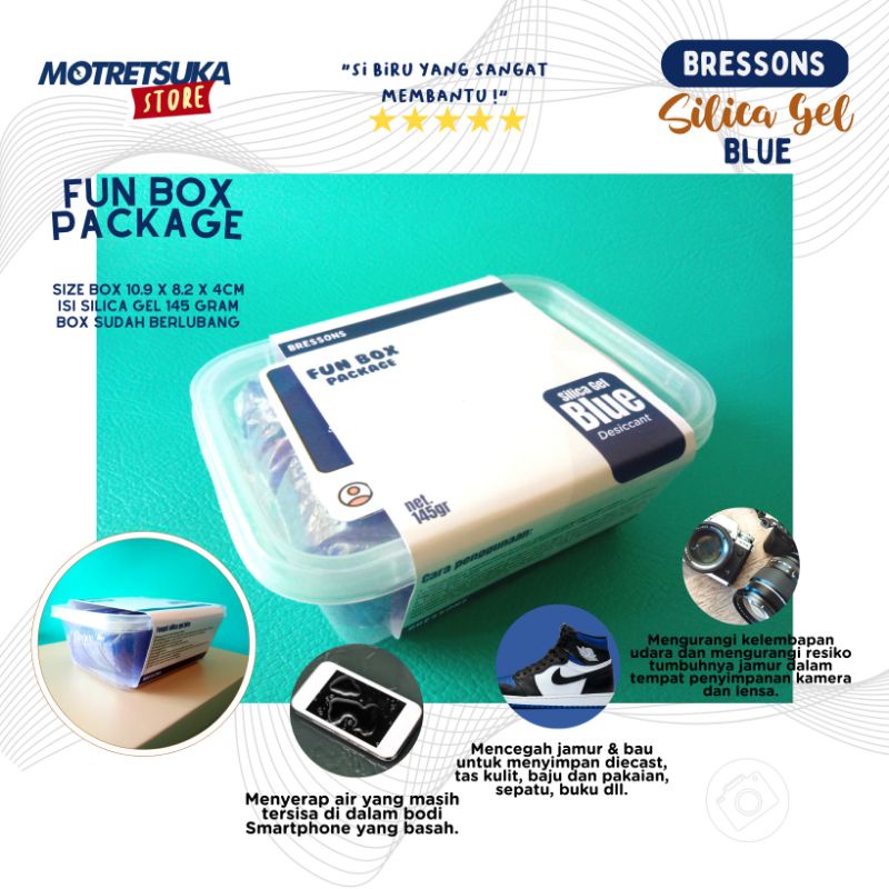 Jual Silika Gel Biru Bressons 145 gram Fun Box Package Silica Gel