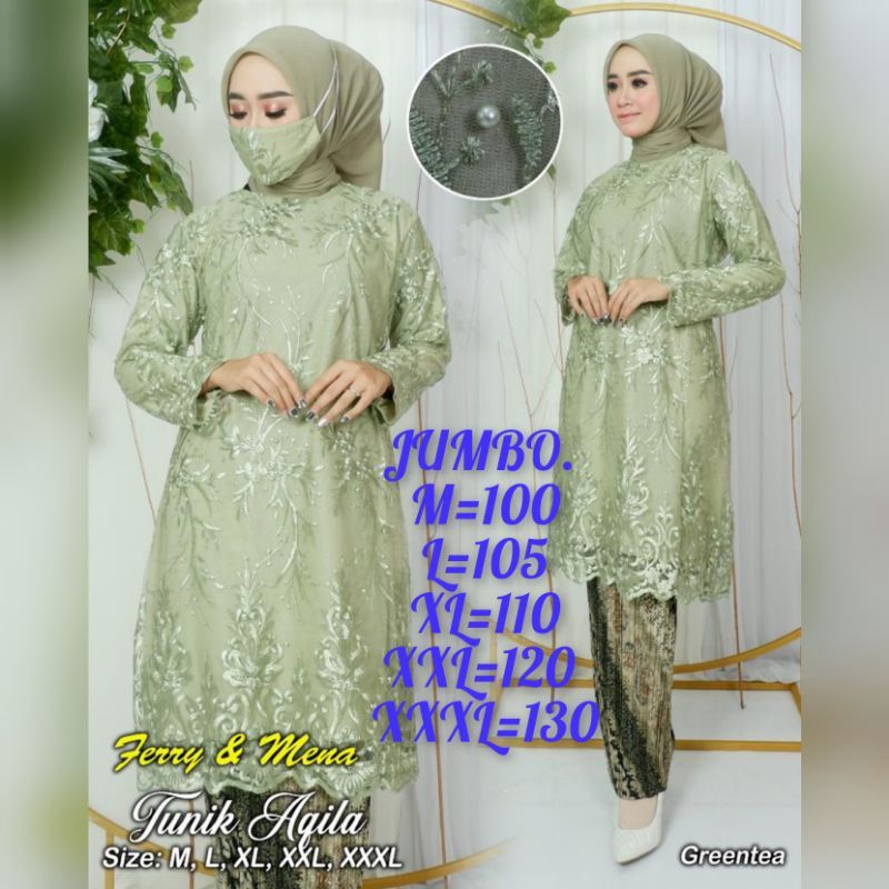 Jual Baju Kebaya Brukat Jumbo LD 130 cm Warna Hijau Sage Terlaris