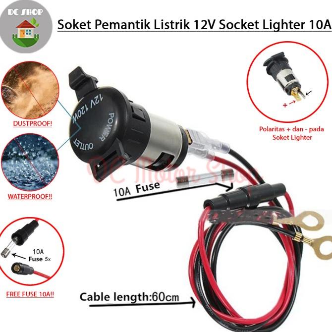 Jual Soket Pemantik Listrik 12V Socket Lighter Charger Mobil Motor 10A ...