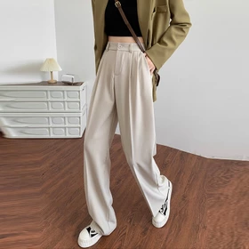Korean Import Krem Fashion Loose Highwaist Wanita Kulot