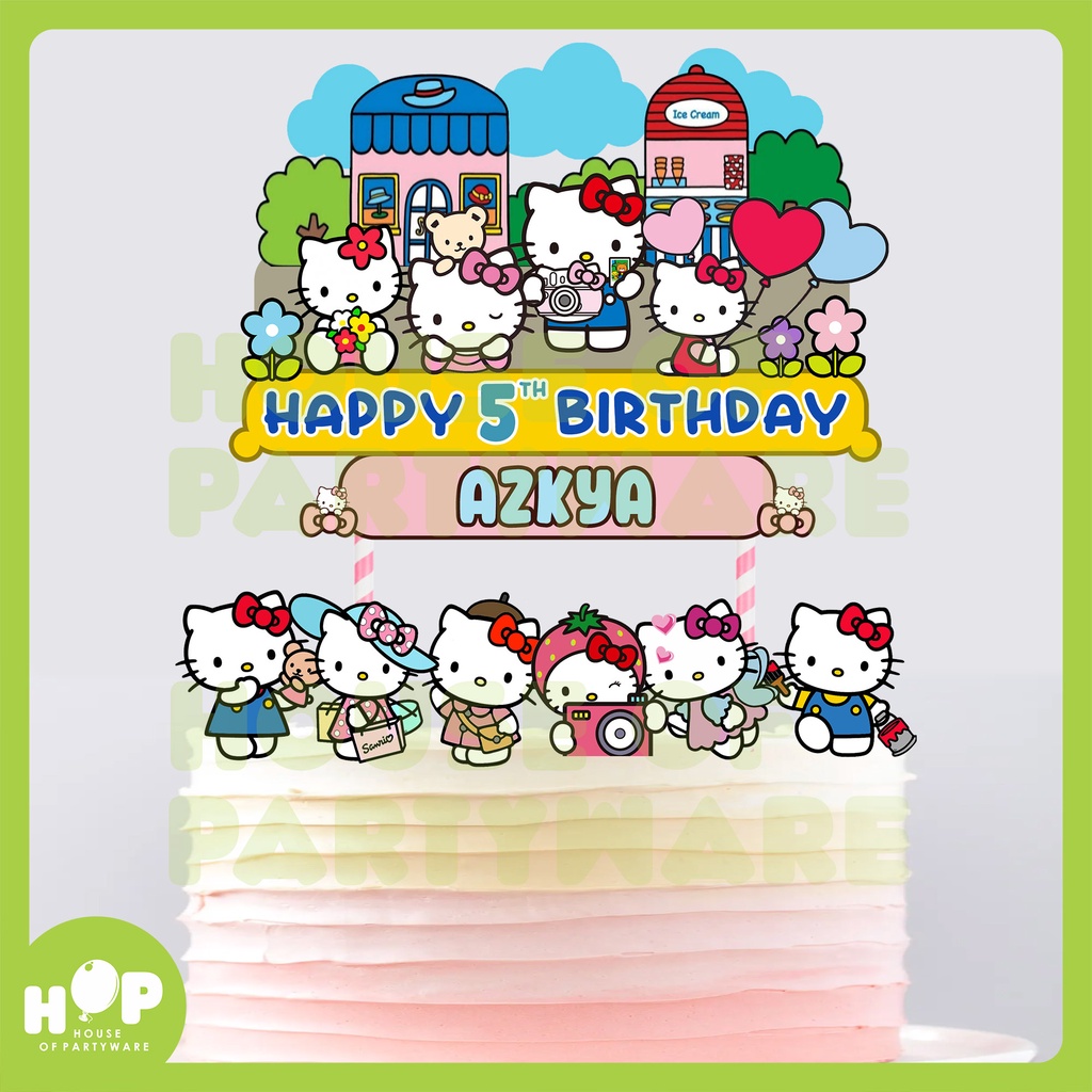 Jual Topper Cake HELLO KITTY + Custom Nama / Hiasan Kue Ulang Tahun ...