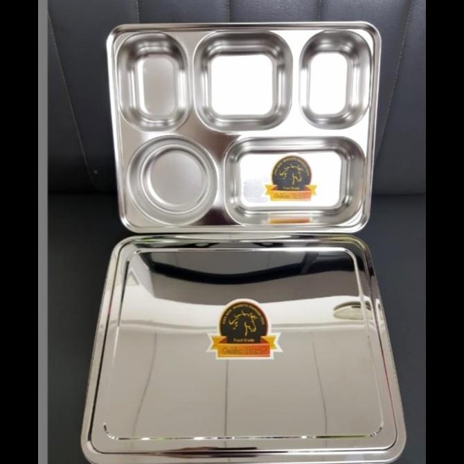 Jual Plato Food Tray Piring Tempat Makan Sekat 5 Tutup Stainless Storalena Shopee 7966