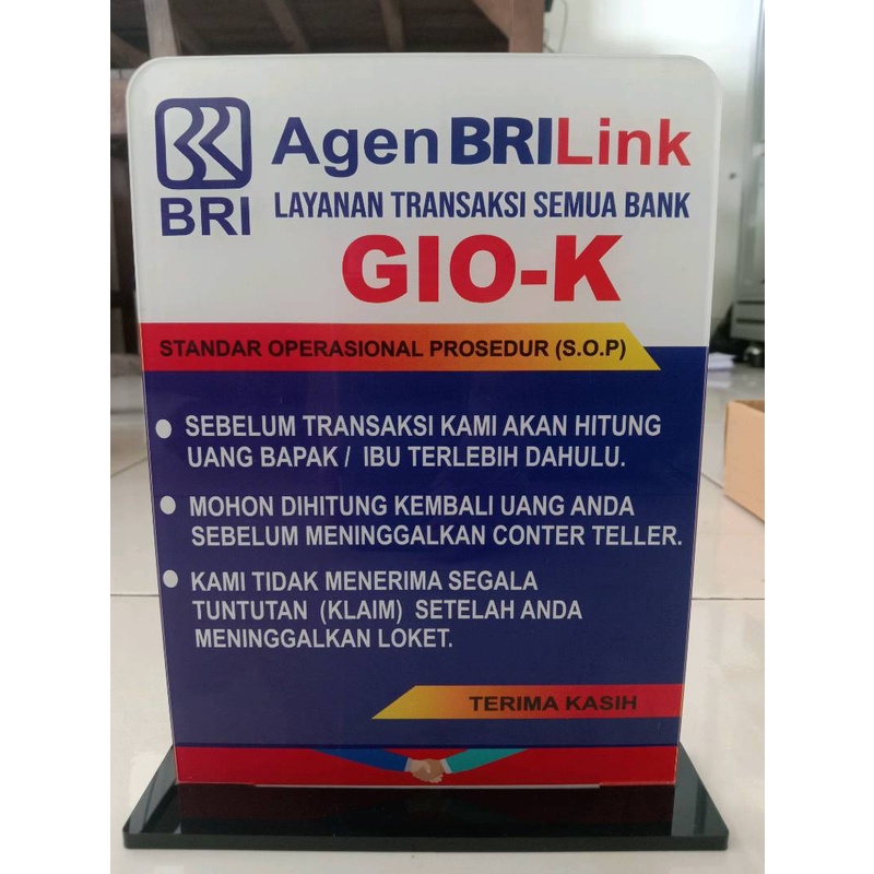Jual PAPAN PERINGATAN AGEN BRILINK, PAPAN AKRILIK BRILINK, PAPAN MEJA ...
