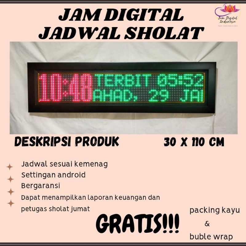 Jual Jam Masjid Digital Jadwal Sholat Running Text P10 30x110 CM