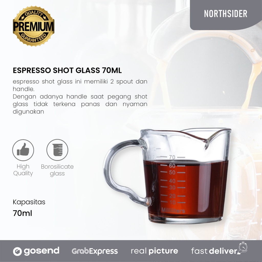 Jual Espresso shot glass handle 70ml gelas ukur kopi sloki tahan