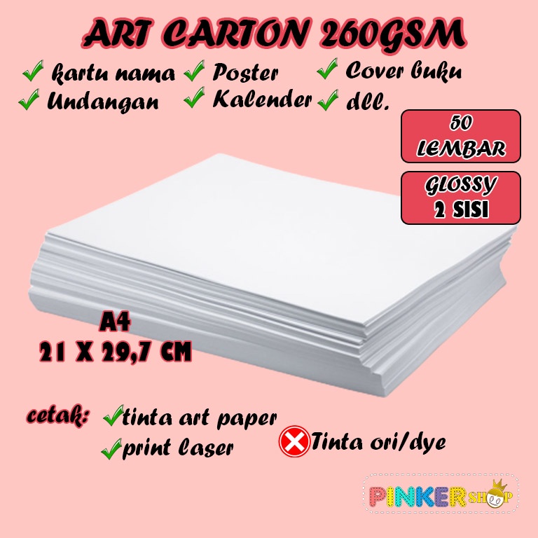 Jual Art Carton 260 gsm A4 isi 50 lembar / Kertas Art Carton Paper Glossy 260 gram Shopee