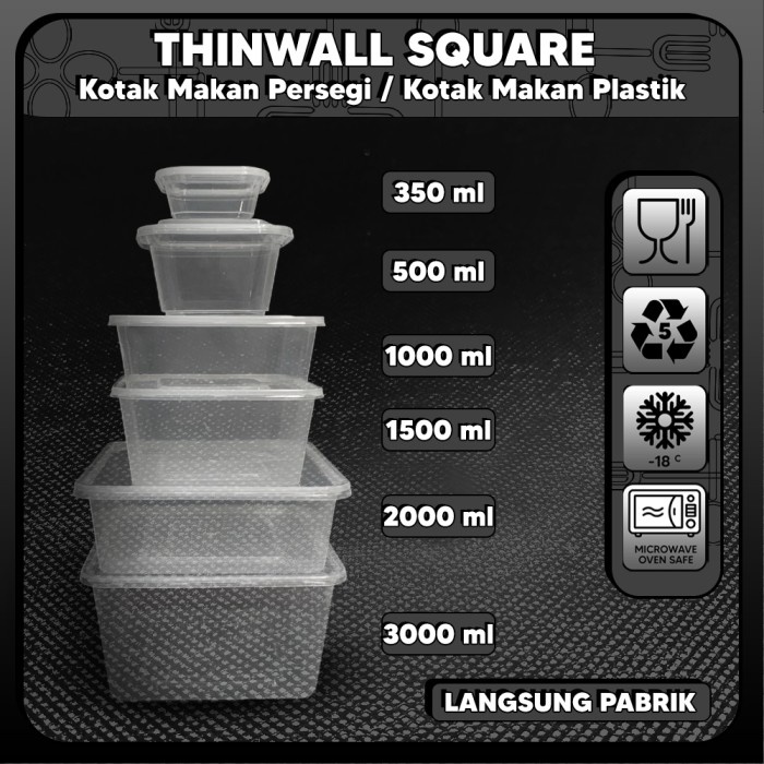 Jual Thinwall Square 1000 Ml 1500 Ml 2000 Ml 3000 Ml Kotak Food