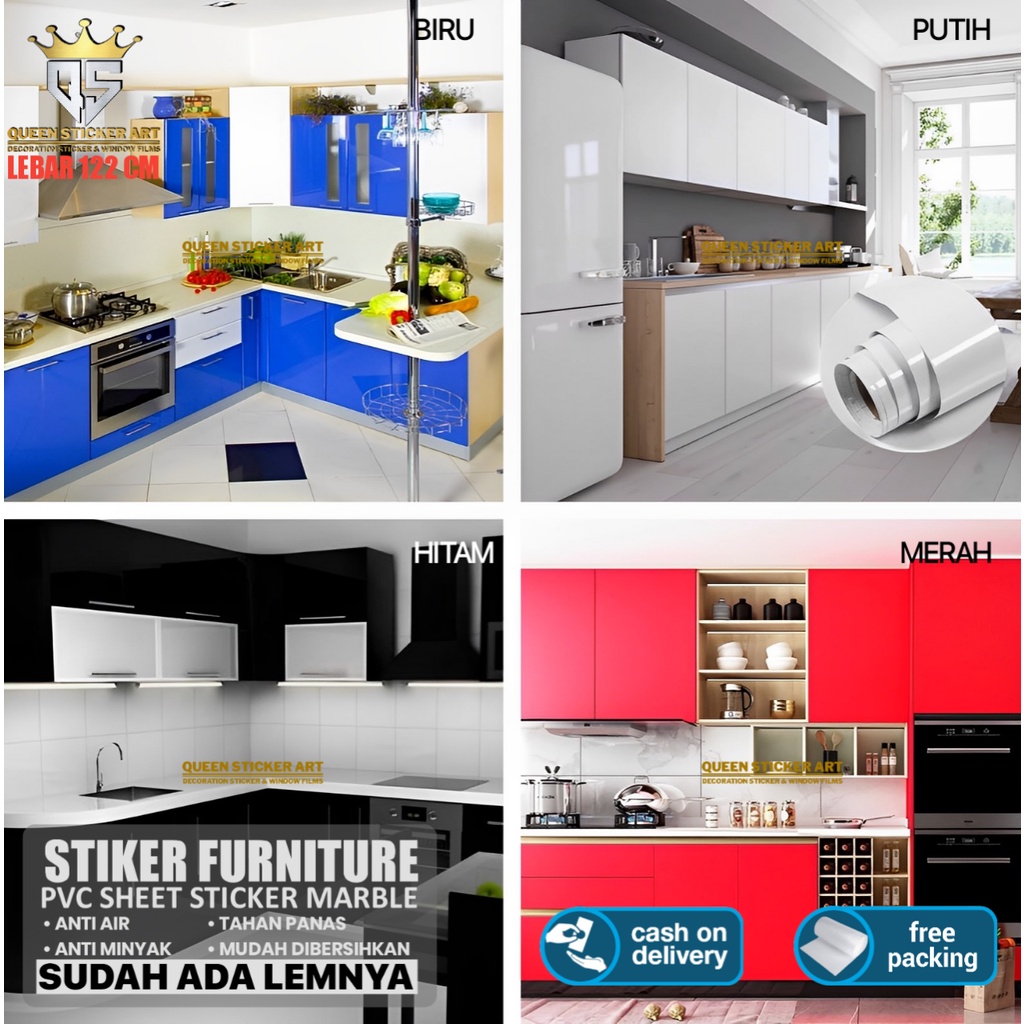 Jual Wall Sticker Wallpaper Stiker Lemari Meja Dapur Polos Warna Biru Merah Putih Hitam Anti