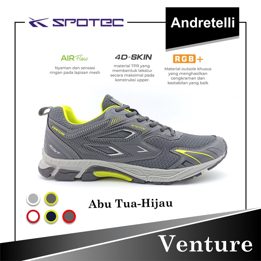 Jual SPOTEC VENTURE Sepatu Running ABU TUA / HIJAU CERAH | Shopee Indonesia