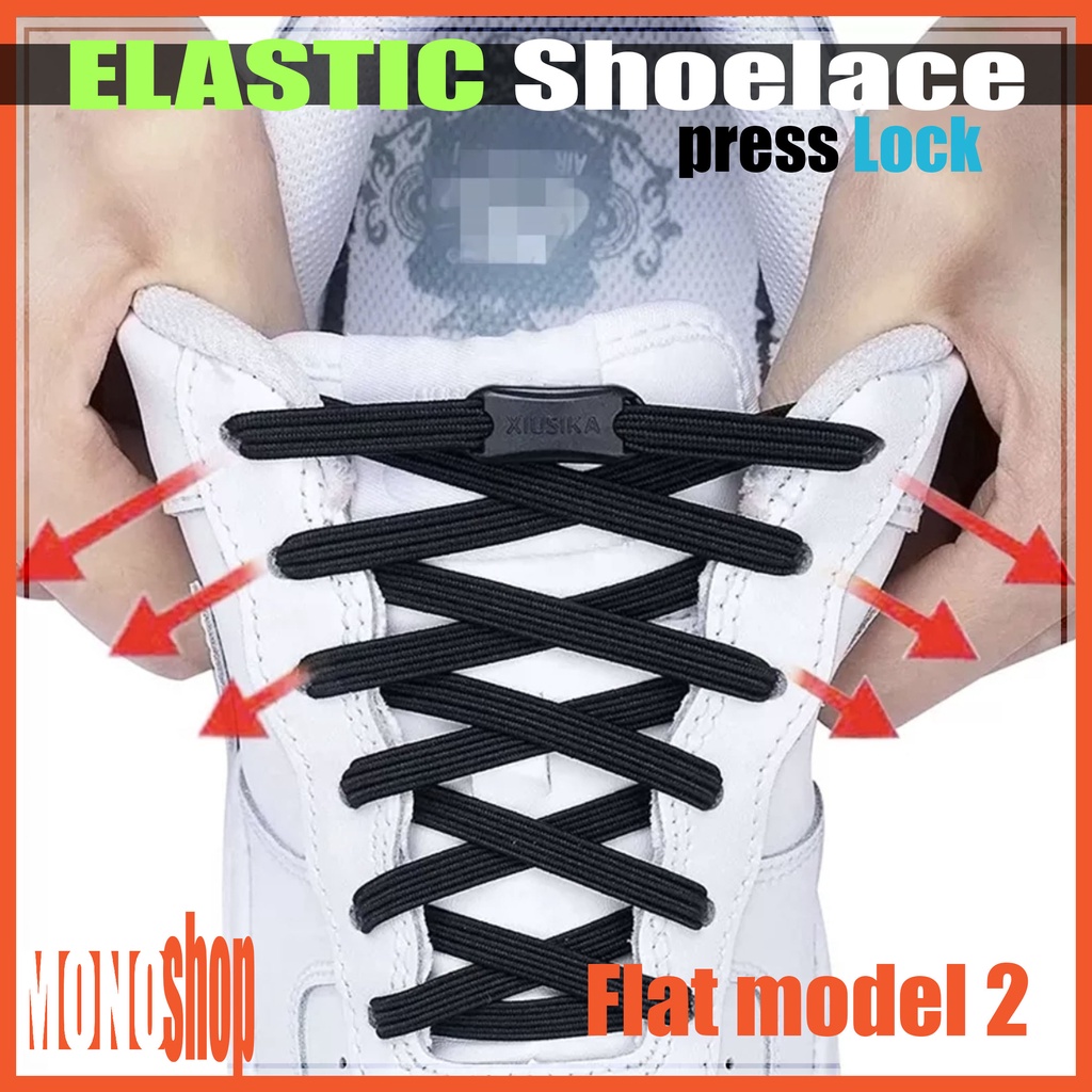 Jual lazy shoelace sneakers flat elastic shoelace model buckle lock