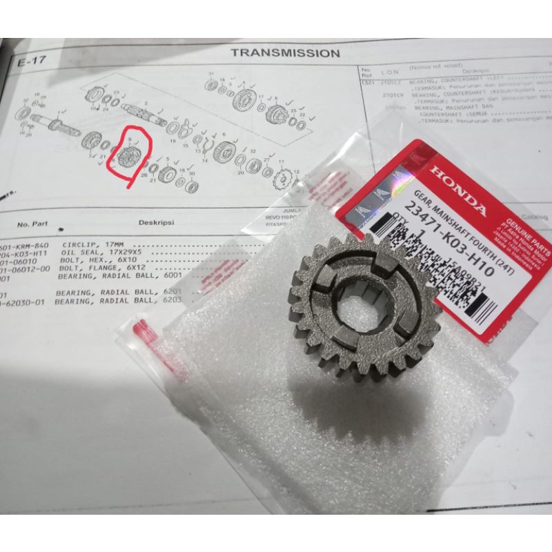 Jual Gear Countershaft Fourth (24T) Atau Gigi Ratio 24T Honda Revo 110