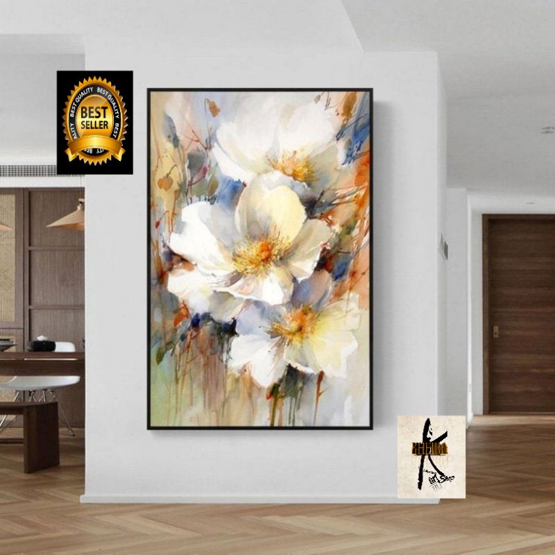 Jual lukisan Bunga modern minimalis ukuran 60cmx90cm plus bingkai ...