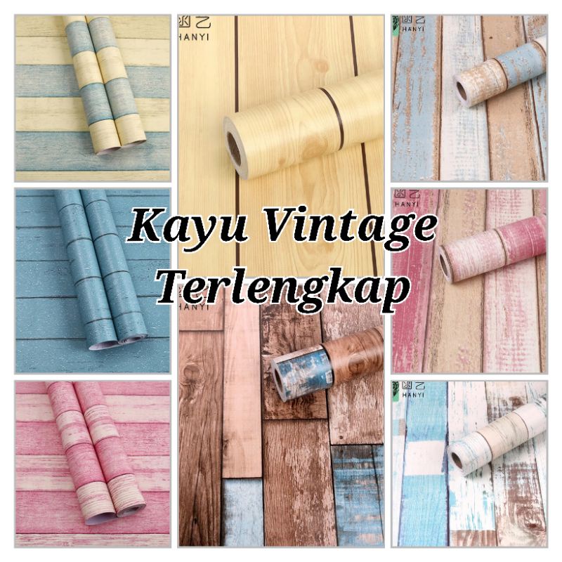 Jual Wallpaper Kayu Vintage Biru Kream Pink Balok Serat Cocok Untuk