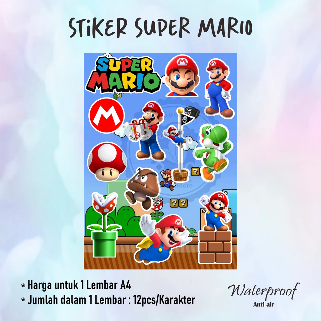 Jual Stiker SUPER MARIO Stiker Print dan Cut A4 dengan 12 Sticker