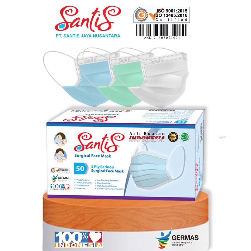Jual Masker Medis / Surgical face mask 3ply Warna by SANTIS | Shopee ...