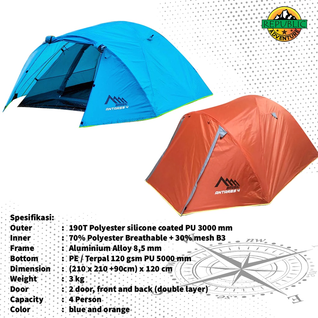 Jual Tendaki Java 4 Light Tenda Camping Kapasitas 4-5 Orang Tenda Frame ...