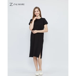 Zalmore Luma Cotton Basic Midi Dress with Slit Premium Cotton