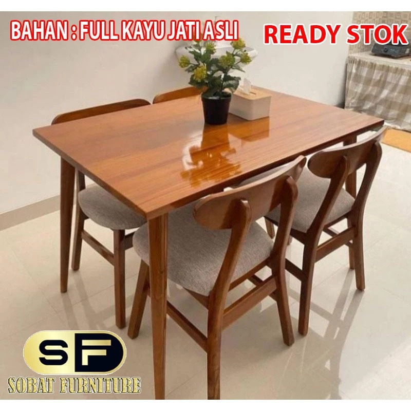 Set Meja Makan Minimalis Kayu Jati - Meja Kafe Resto - Set Dinning Table - foto 1