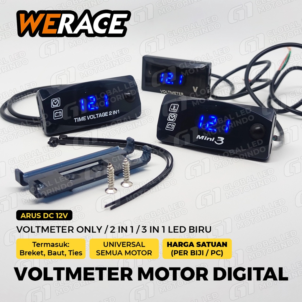 Jual WERACE Voltmeter Motor Digital Only / 2in1 / 3in1 Voltase Dan Jam ...